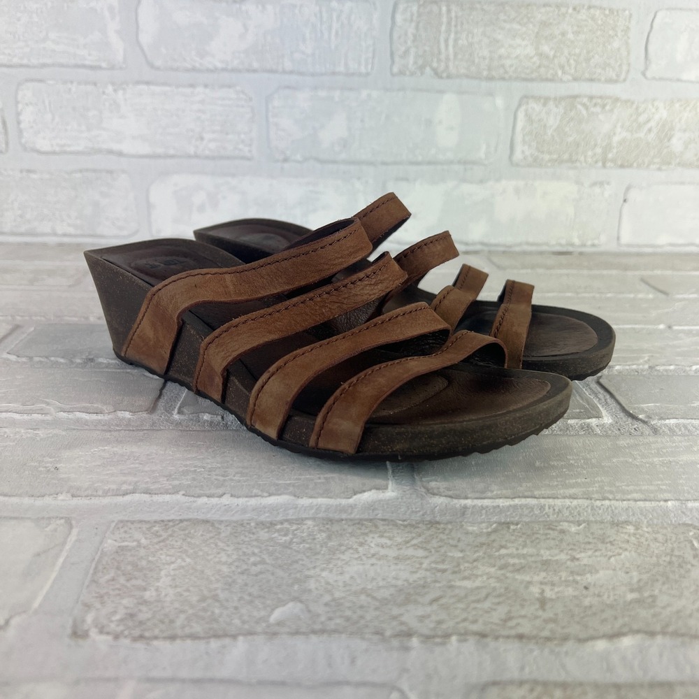 Teva Sandals Ysidro Slides Womens 8 Brown Slip On Wedge Cork Heel Casual 1015118